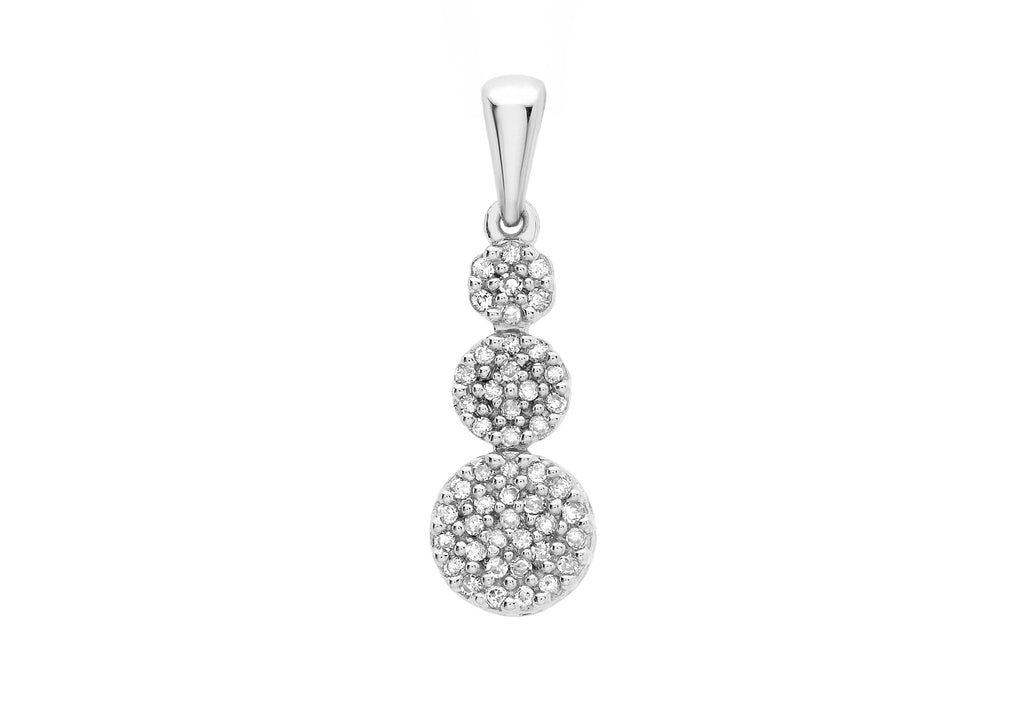 9ct White Gold 0.10ct Diamond Triple Graduated Cluster Pendant