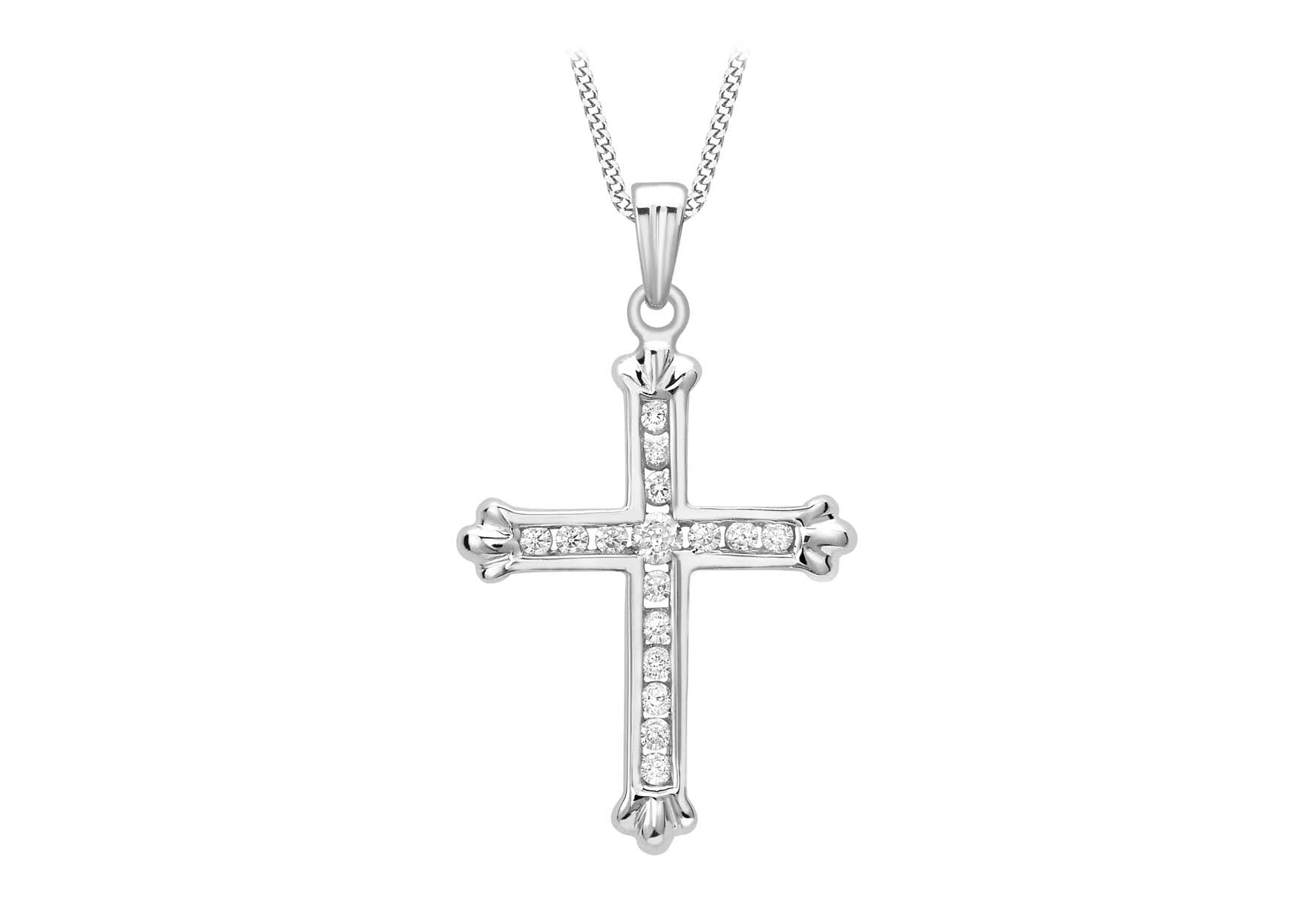 9ct White Gold Zirconia  Cross Pendant
