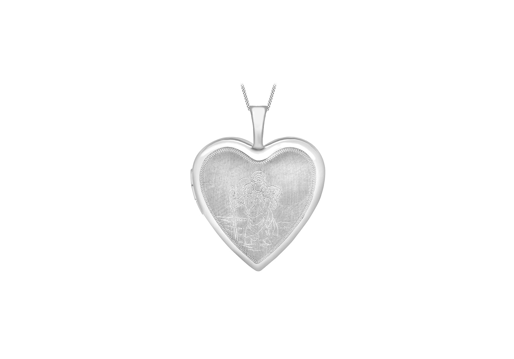9ct White Gold Etched St hristopher Heart Locket