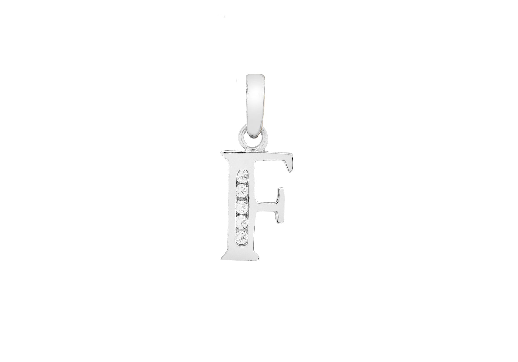 9ct White Gold Zirconia 6mm x 12mm 'F' Initial Pendant
