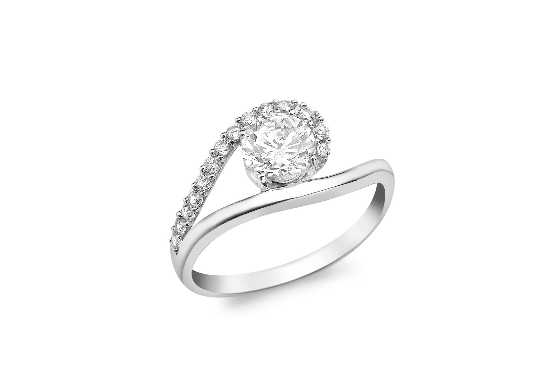 9ct White Gold Zirconia Swirl Ring