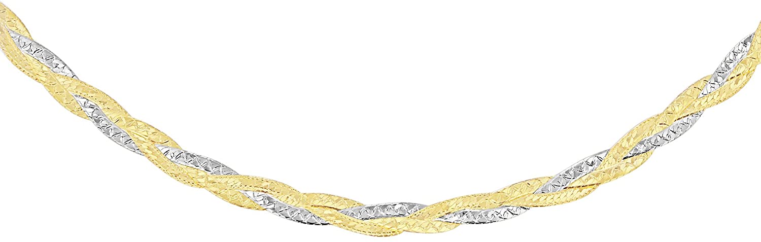 9ct Two-Tone Gold Diamond Cut 3-Plaited Herringbone Necklace