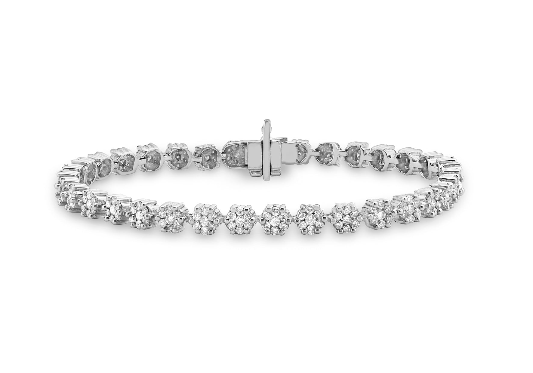 18ct White Gold 2.90ct Invisible Set Diamond Cluster Bracelet