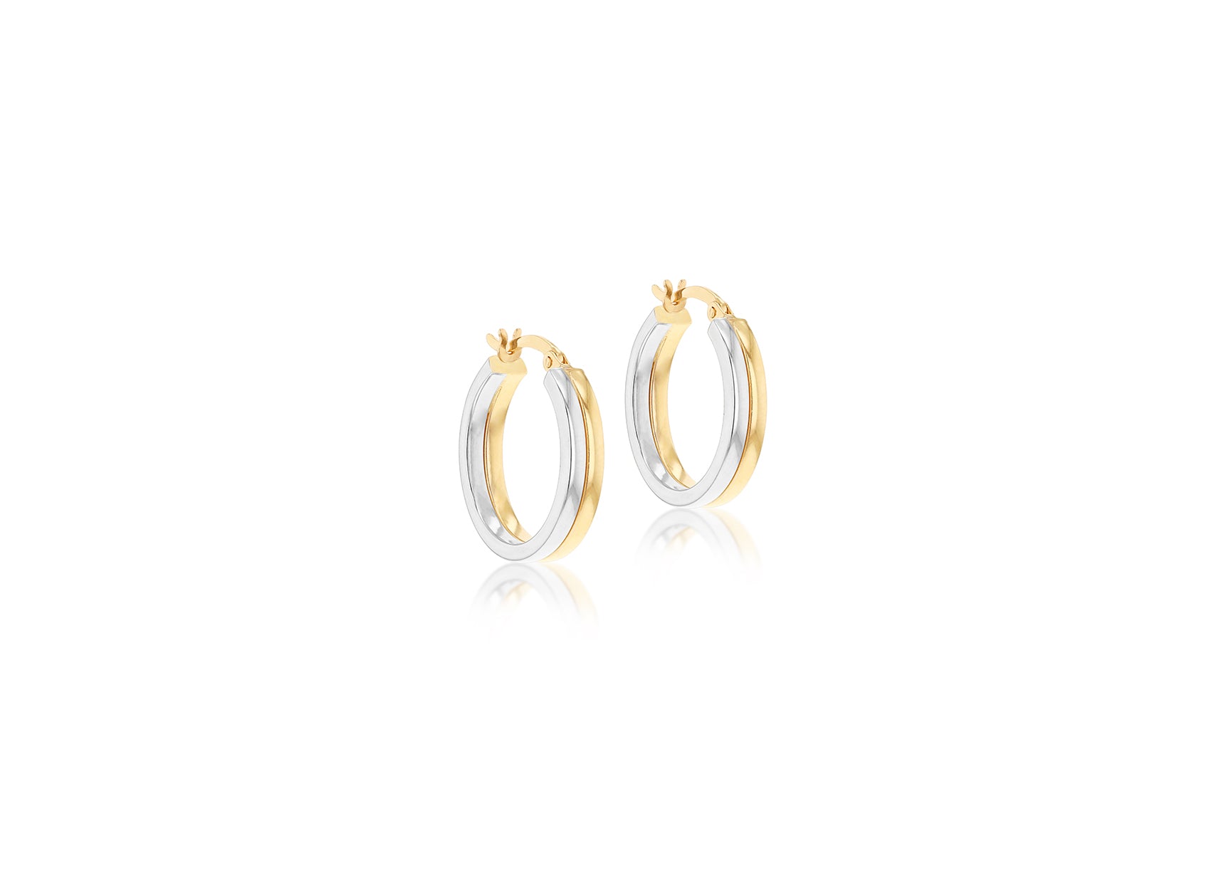 9ct Two-Tone Gold Twin Band Hoop Earrings