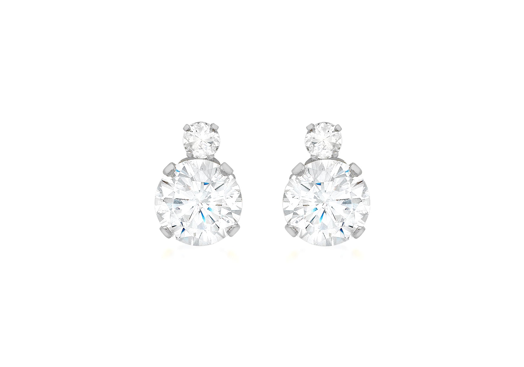 18ct White Gold 2-Stone Zirconia 6mm x 8.3mm Stud Earrings