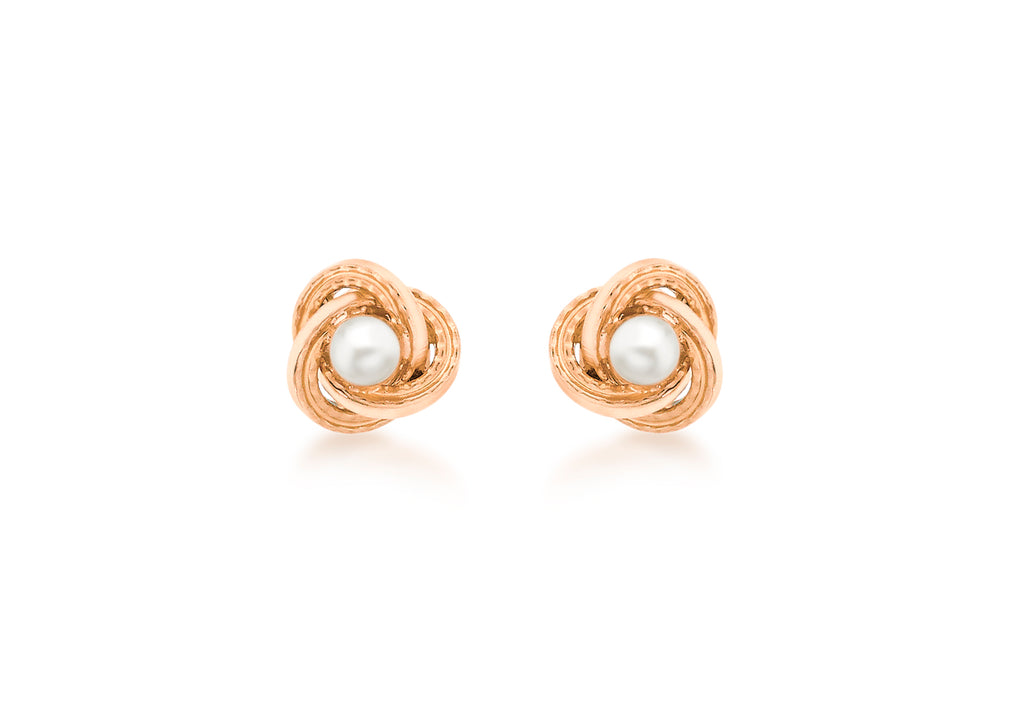18ct Rose Gold Fresh Water Pearl Knot Stud Earrings