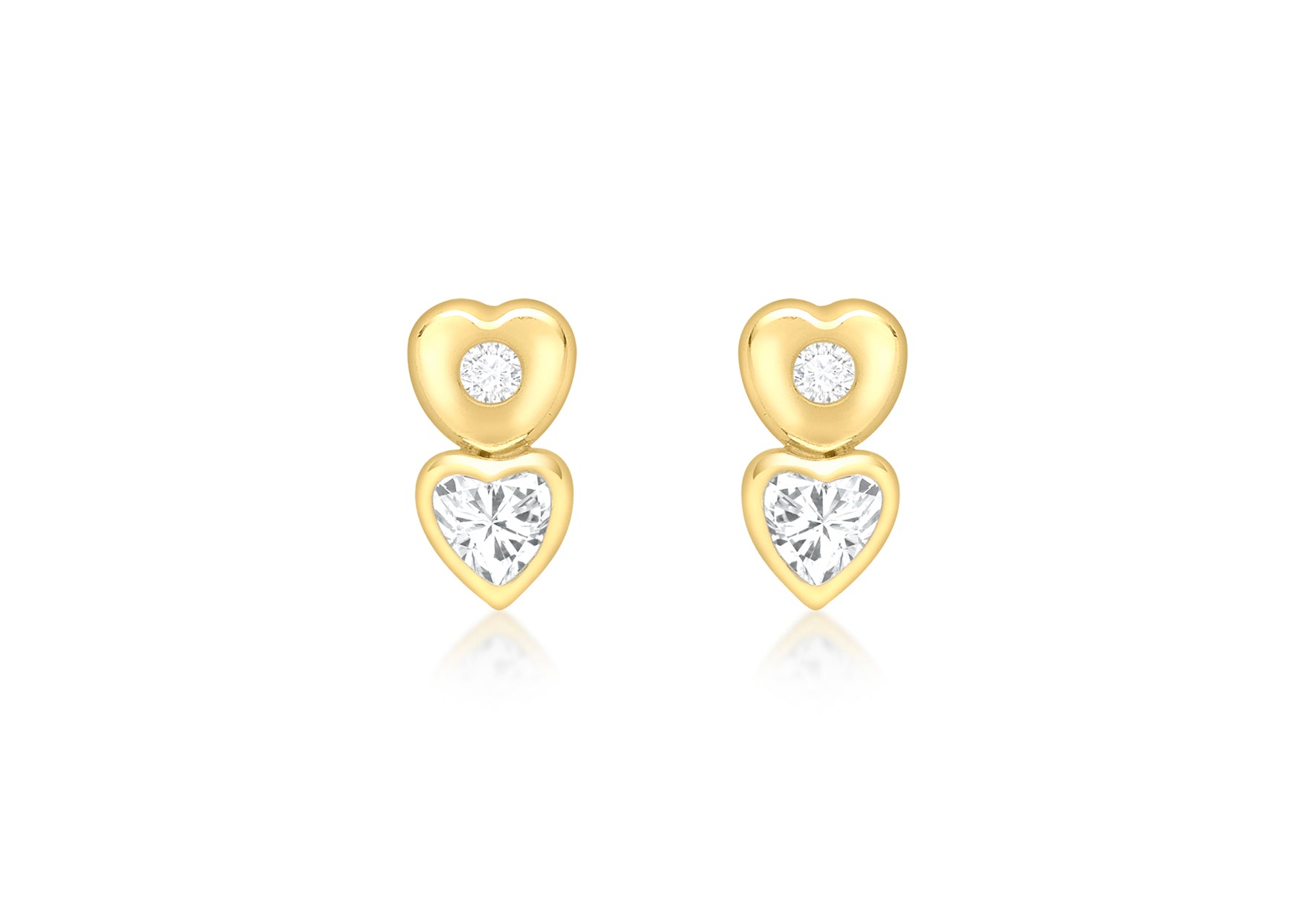 18ct Yellow Gold Zirconia Double Heart Stud Earrings