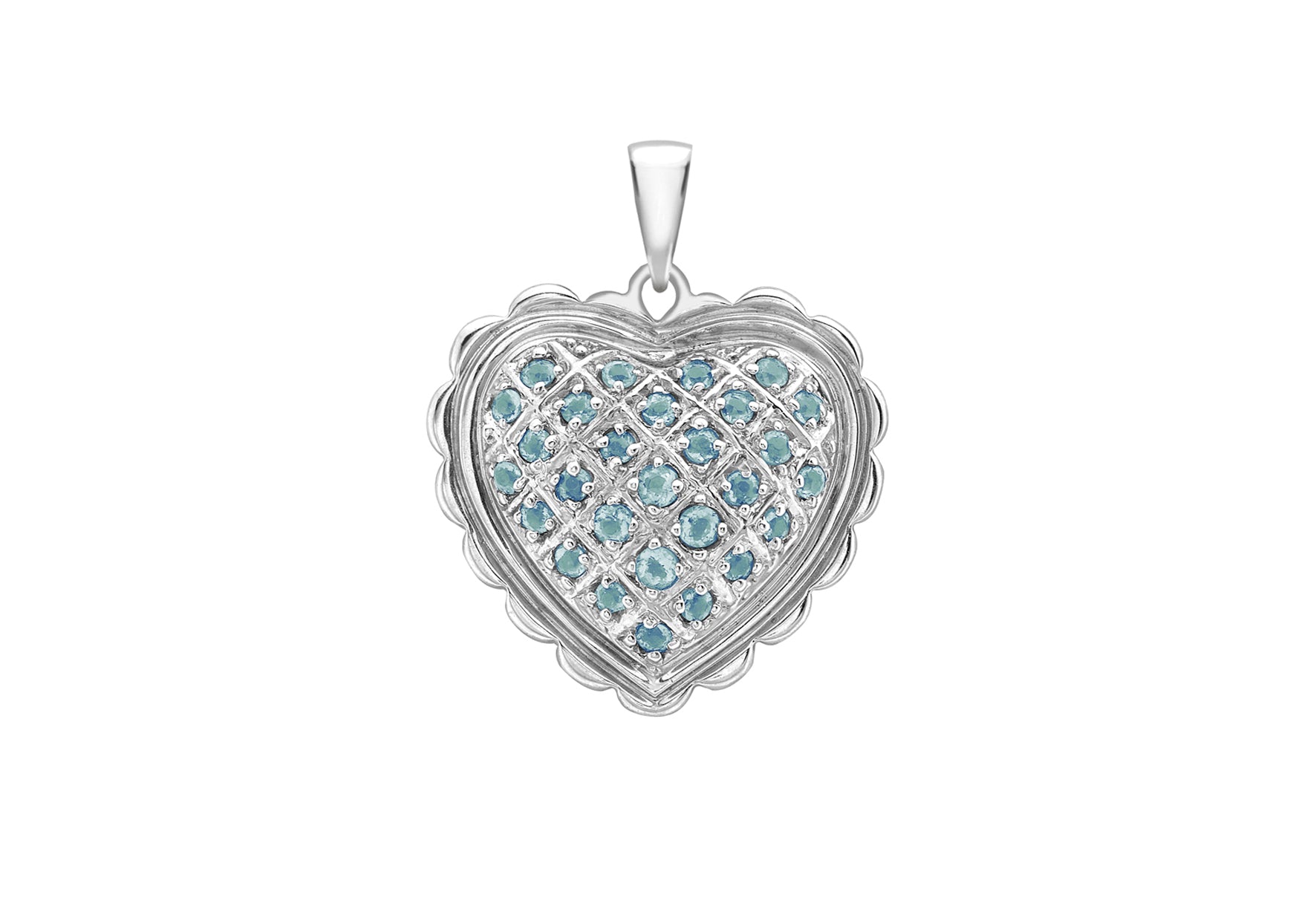 Blue Topaz Sallop Edge Heart Pendant 18ct White Gold