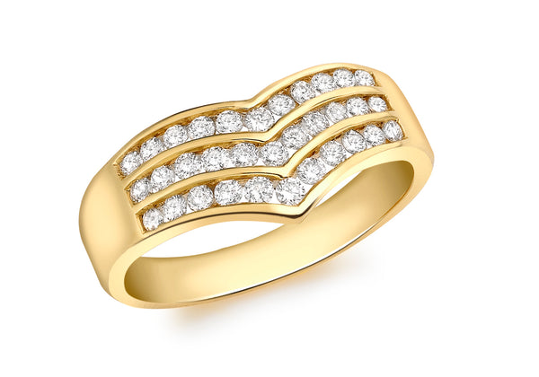 18ct Yellow Gold 0.50ct Diamond Triple Row Wishbone Ring