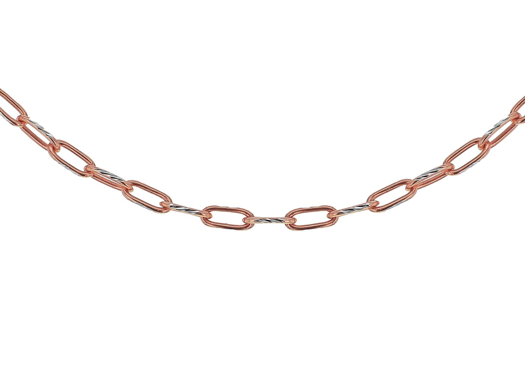 Sterling Silver 2-Tone Diamond Cut Elongated Rectangular Belcher Chain 41m/16"9