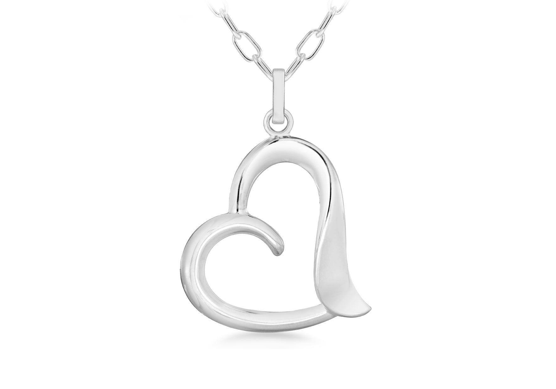 Sterling Silver Rhodium Plated Belcher Chain and Open-Heart Necklace 46m/18"9