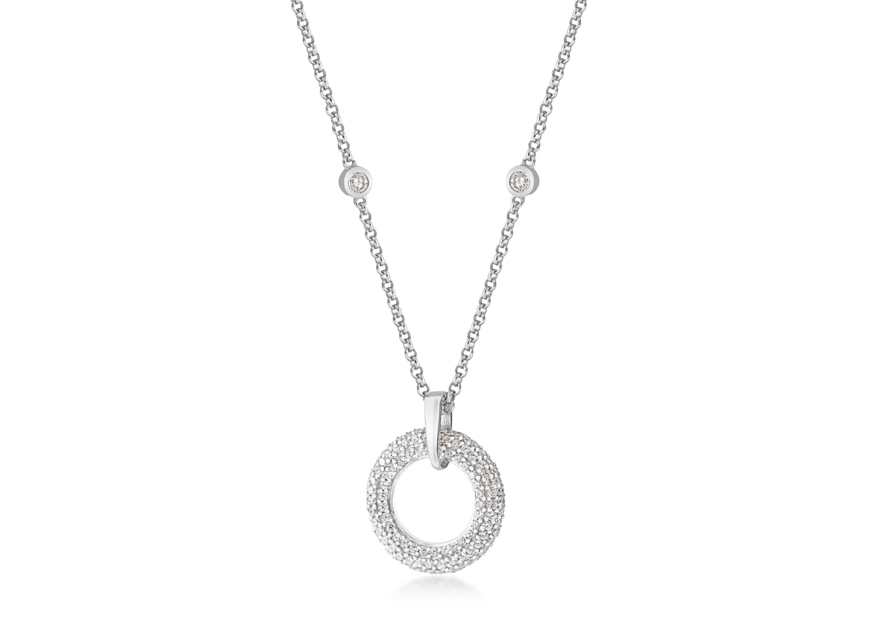Sterling Silver Zirconia Circle Slider Pendant on Chain Necklace 42m/16.59