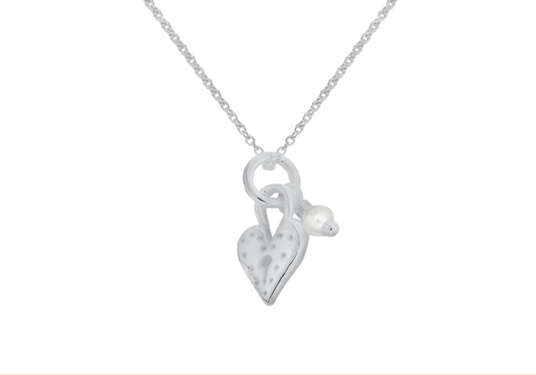 Sterling Silver Heart Padlock and Pearl Adjustable Necklace