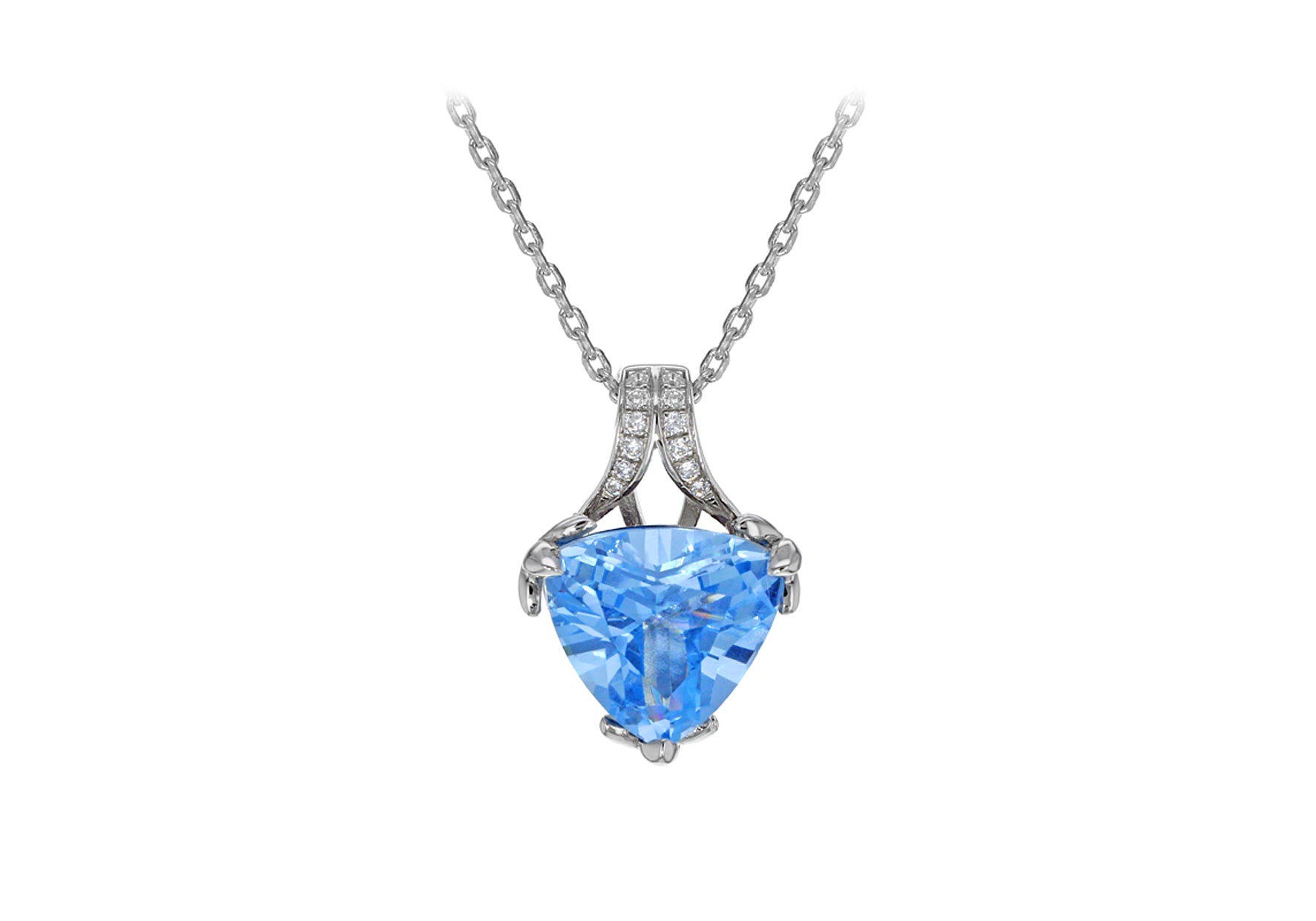 Sterling Silver Rhodium Plated White and Heart Shaped Blue Zirconia 14mm x 21mm Pendant on Adjustable Chain Necklace 39m/15.5"-42m/16.5''9