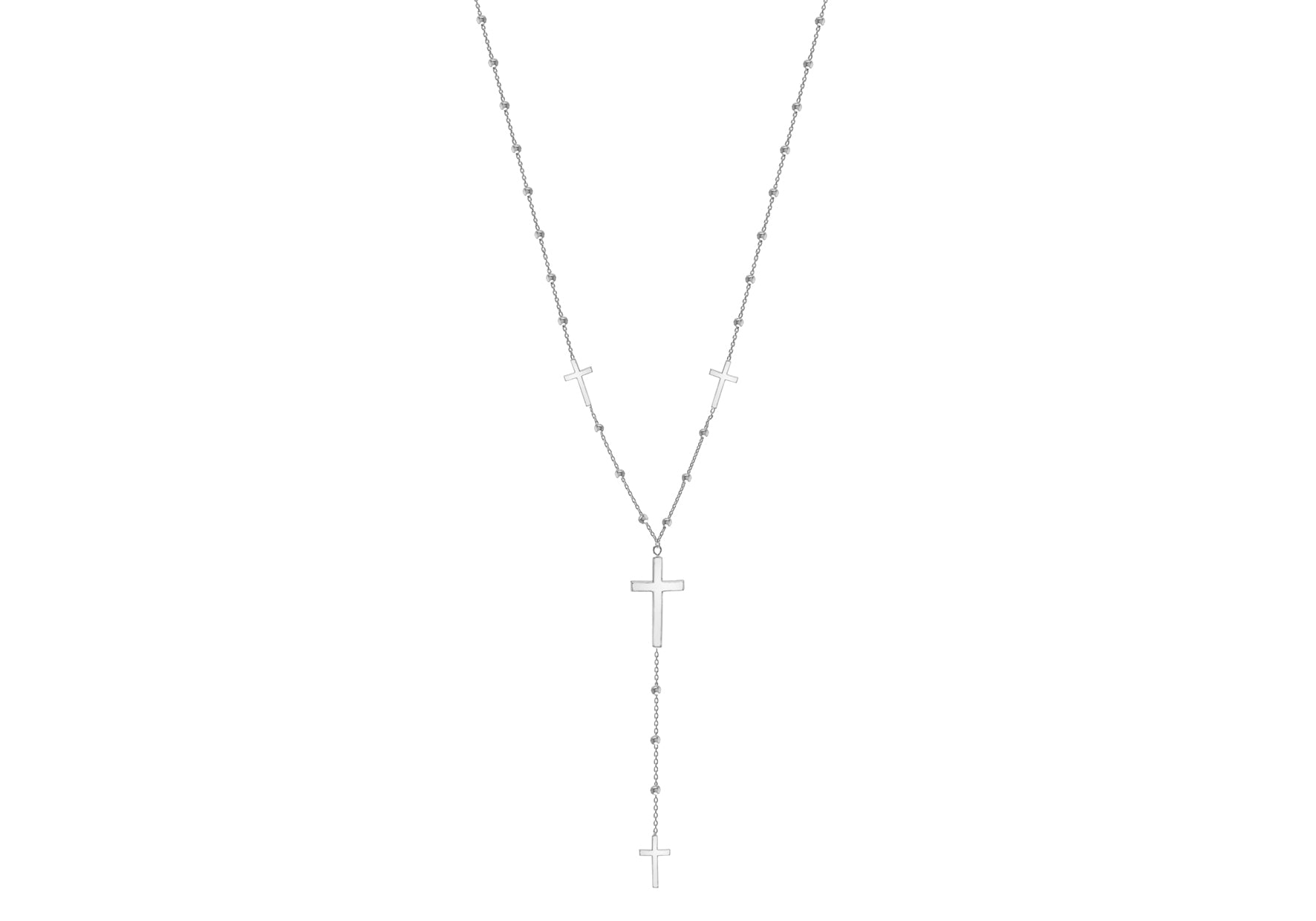 Sterling Silver Cross and Ball Y-Shaped Necklace 63.5m/25"9