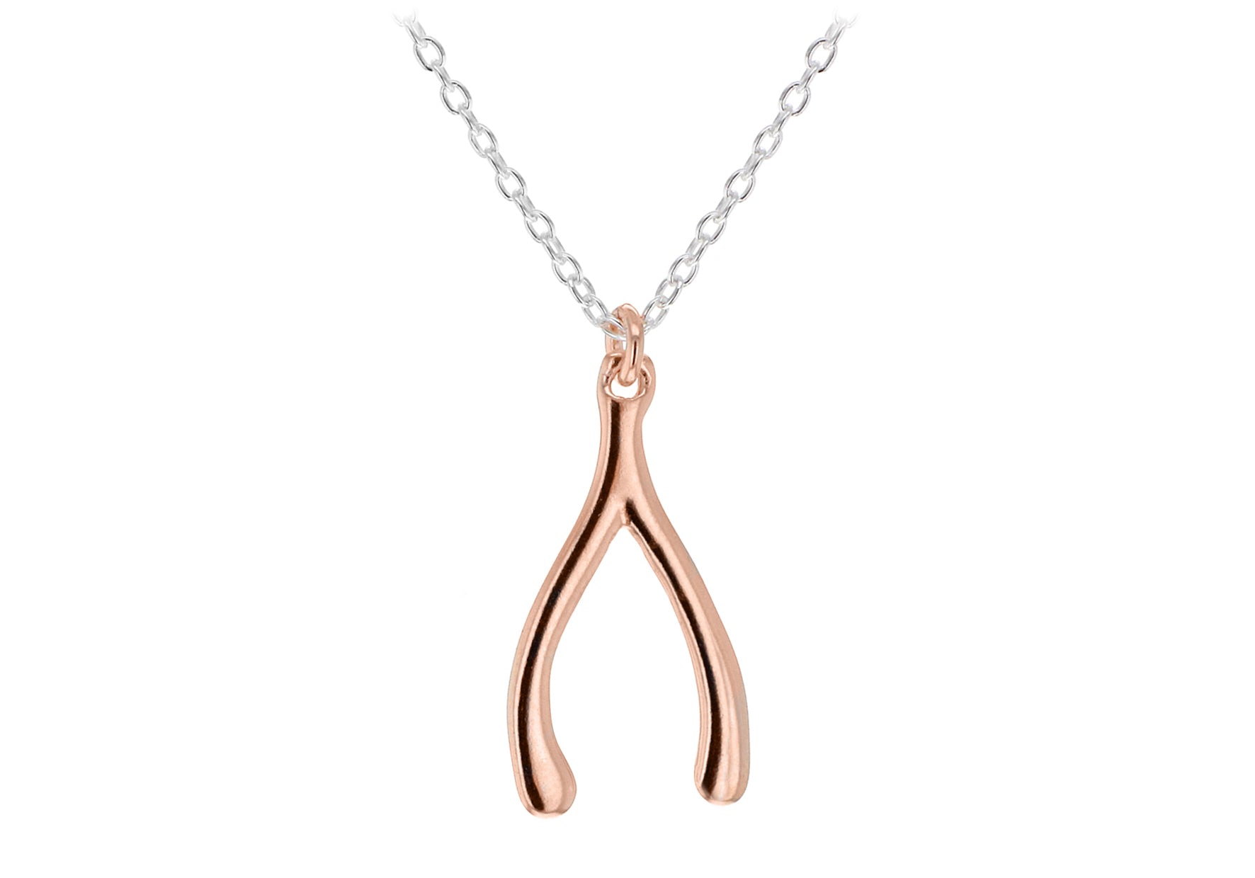 Sterling Silver Rose Gold Plated 10mm x 19mm Wishbone Necklace 46m/18"9