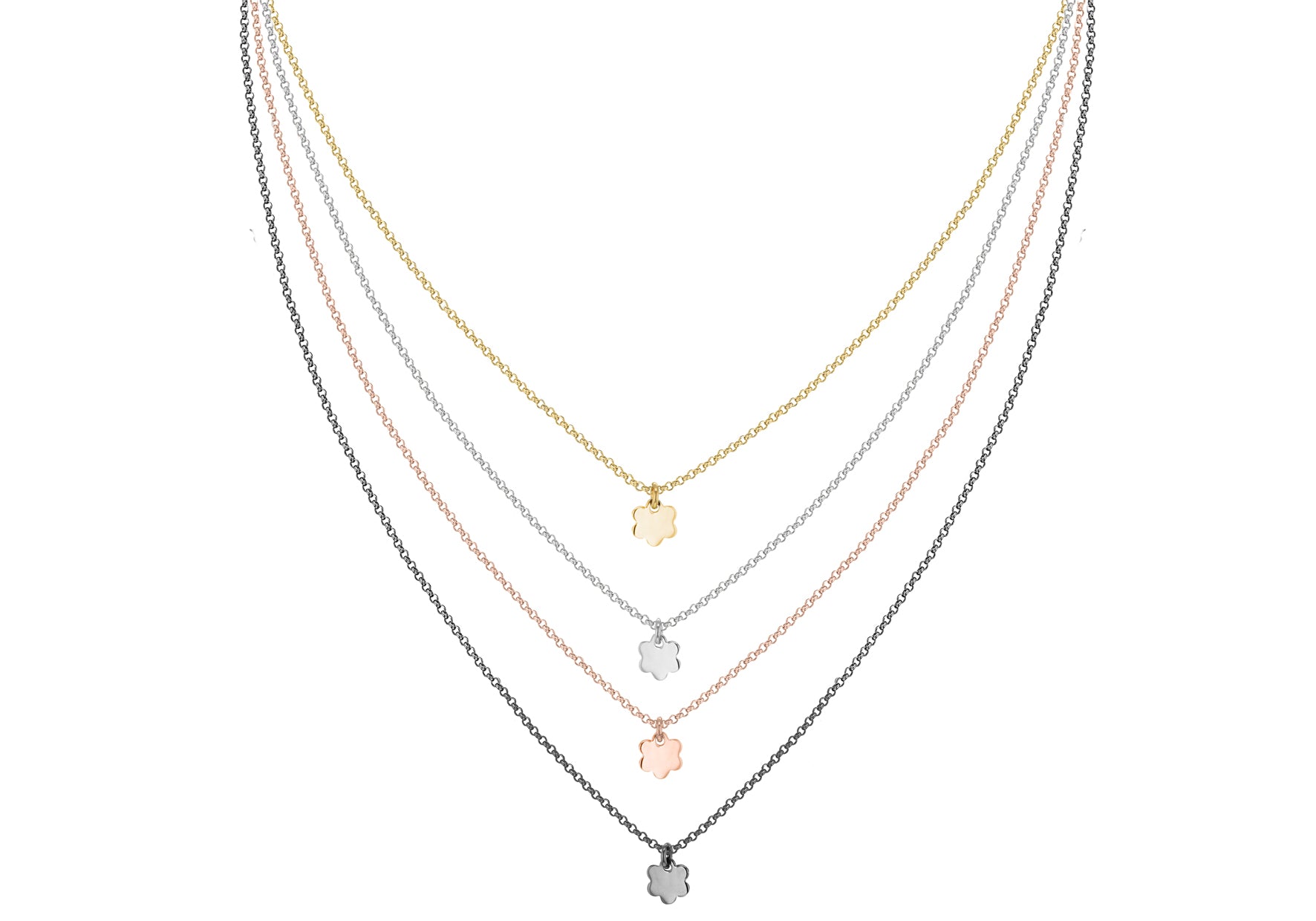 Sterling Silver 4 Tone Graduated Flower Adjustable Necklace