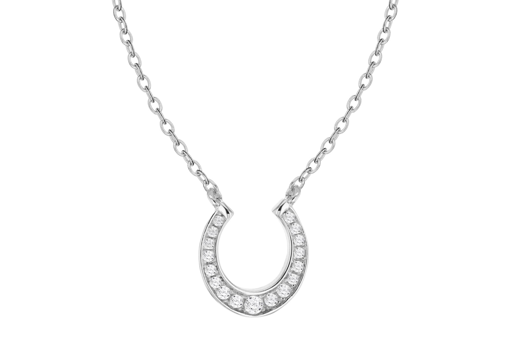 Sterling Silver Zirconia  Horseshoe Adjustable Necklace  41m/16"-44m/17.5"9