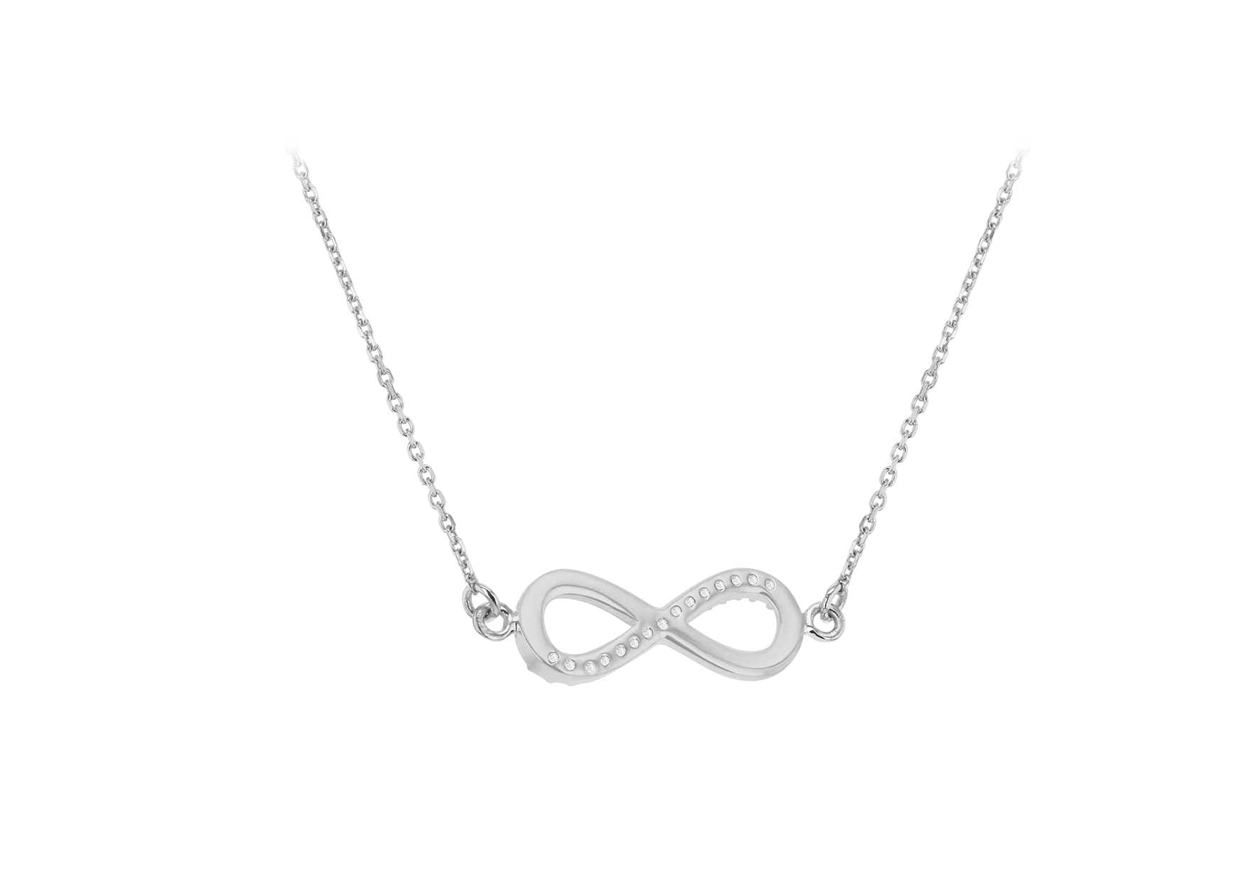 Sterling Silver Rhodium Plated Zirconia 23.6mm x 6.9mm Infinity Necklace 46m/18"9