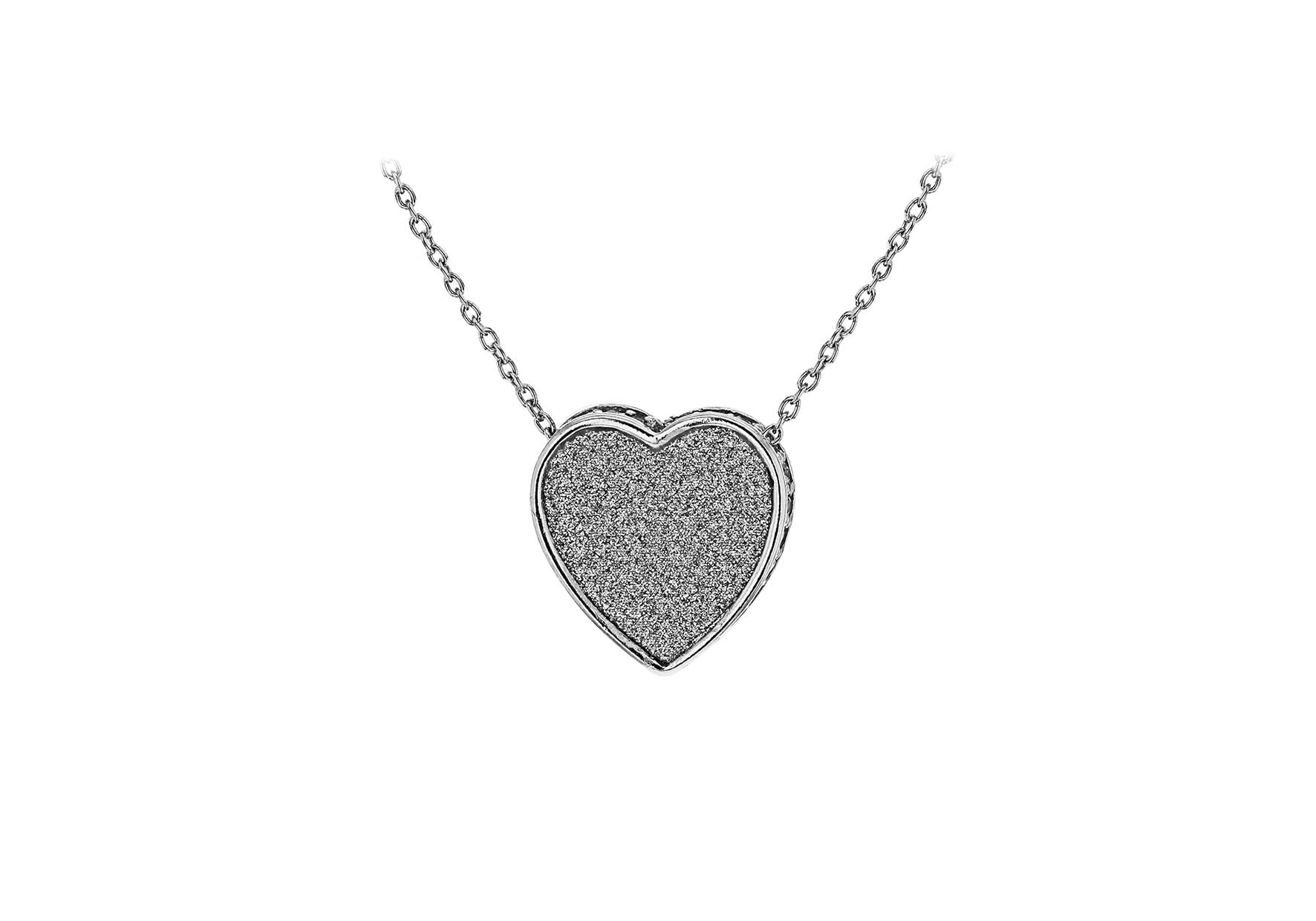 Sterling Silver Rhodium Plated Zirconia 14.7mm x 15mm Stardust Heart Necklace 42m/16.5"-44.5m/17.5"9