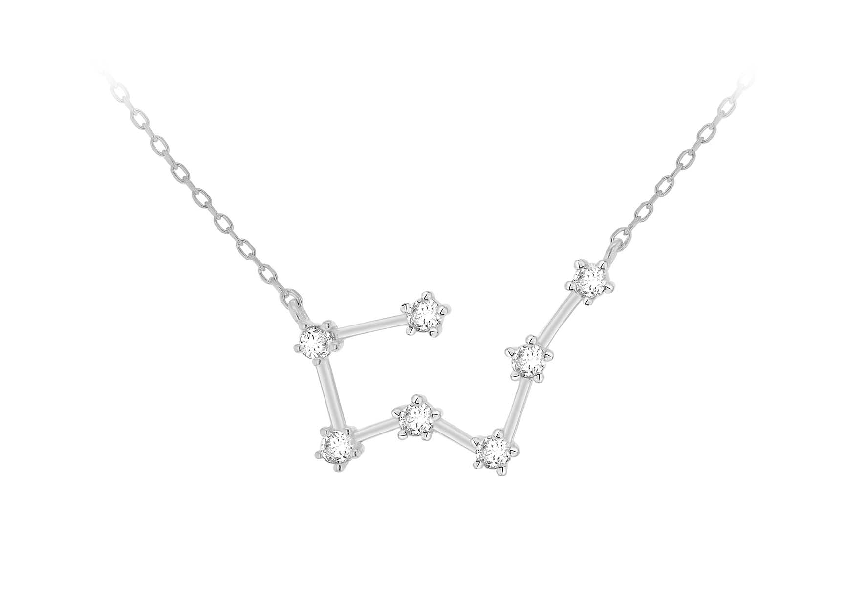 Sterling Silver Rhodium Plated Stone Set Taurus Star Constellation Necklace