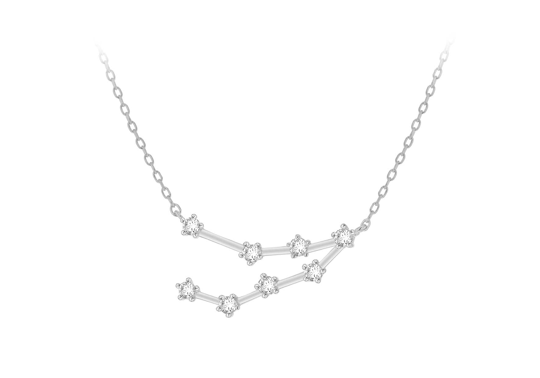 Sterling Silver Rhodium Plated Stone Set apriorn Star Constellation Necklace