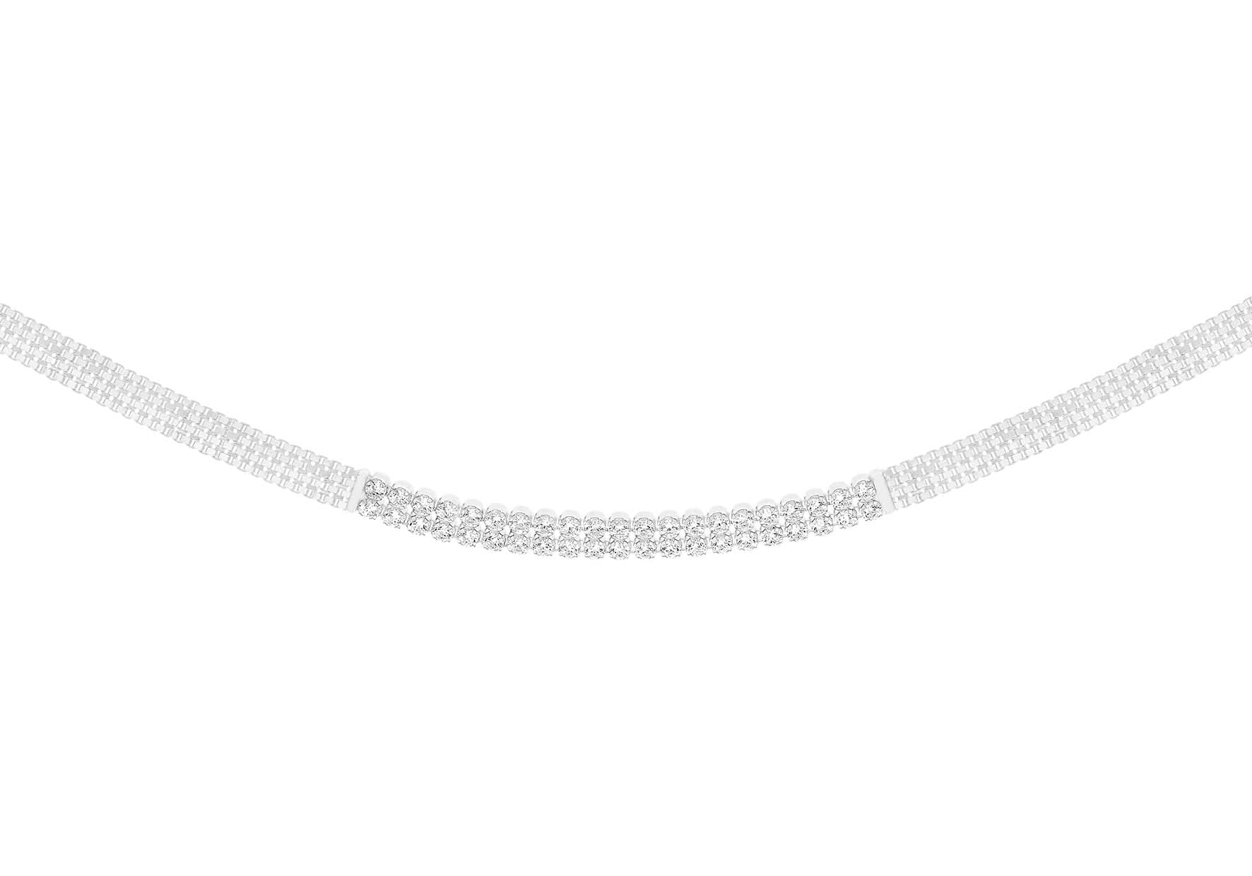 Sterling Silver White Zirconia Box Chain Necklace