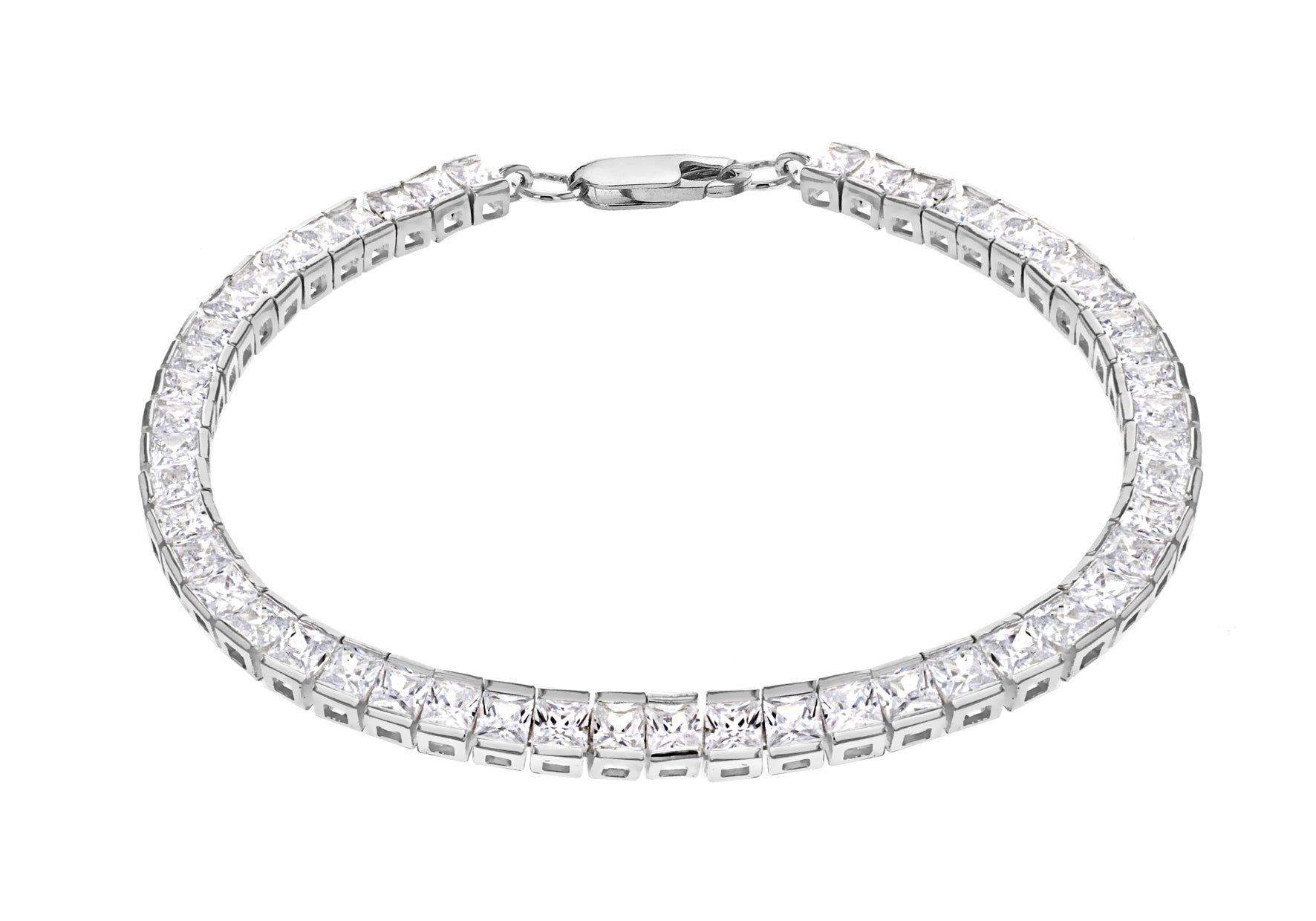 Sterling Silver 4mm Square Zirconia  Tennis Bracelet 19m/7.5"9