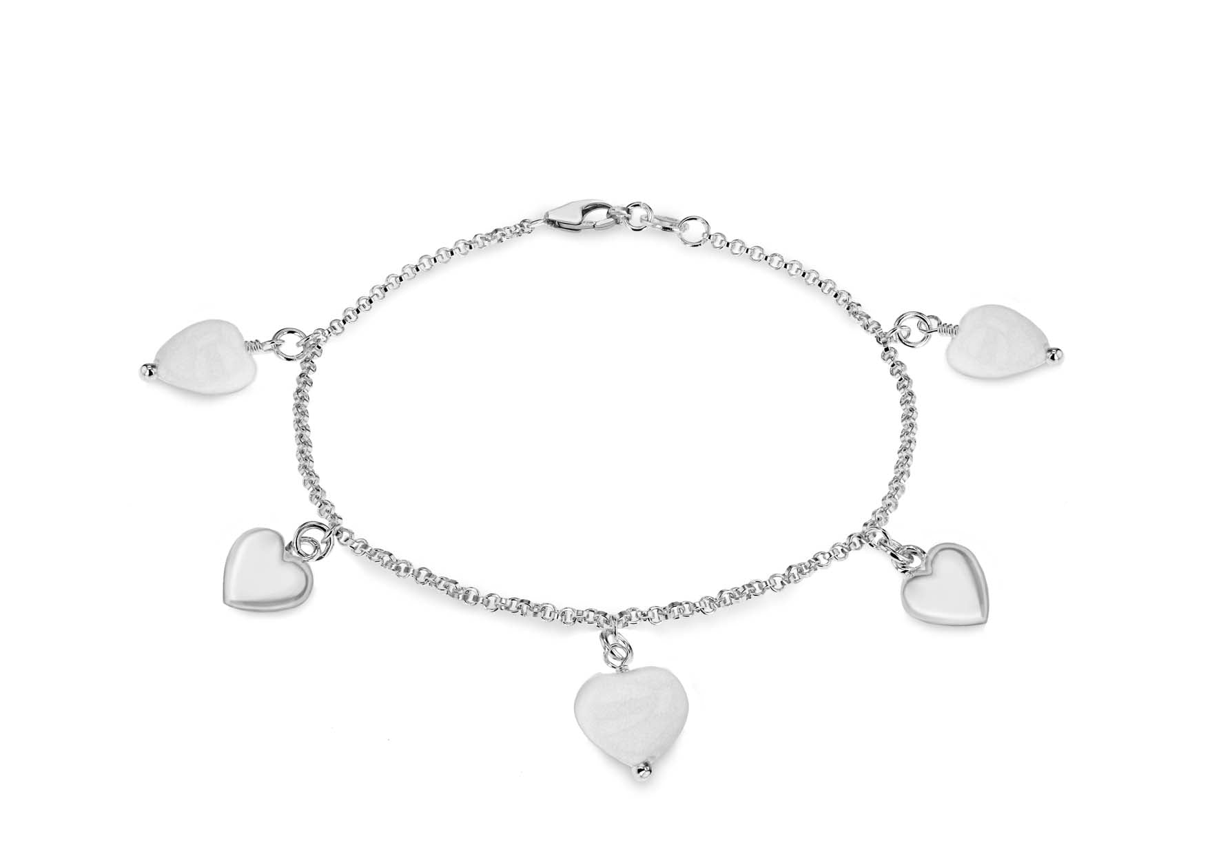 Sterling Silver Cat's Eye Heart Charm Belcher Bracelet