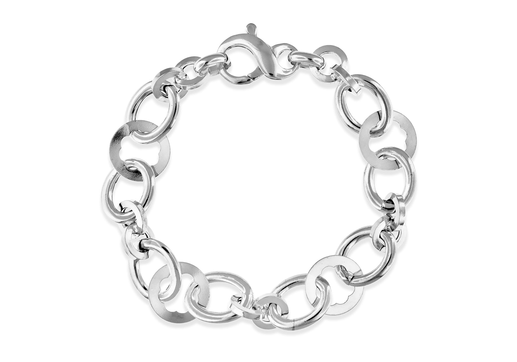 Sterling Silver Oval Round & Flower CutoCut Link Bracelet 19m/7.5"9
