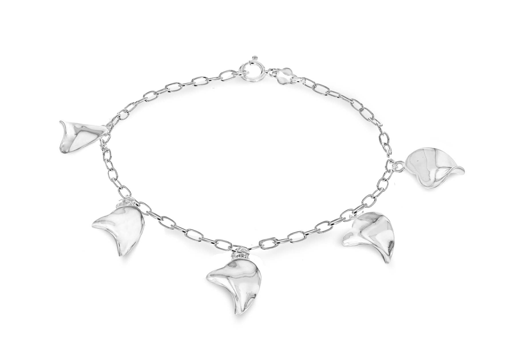 Sterling Silver Organic Heart Charm Bracelet