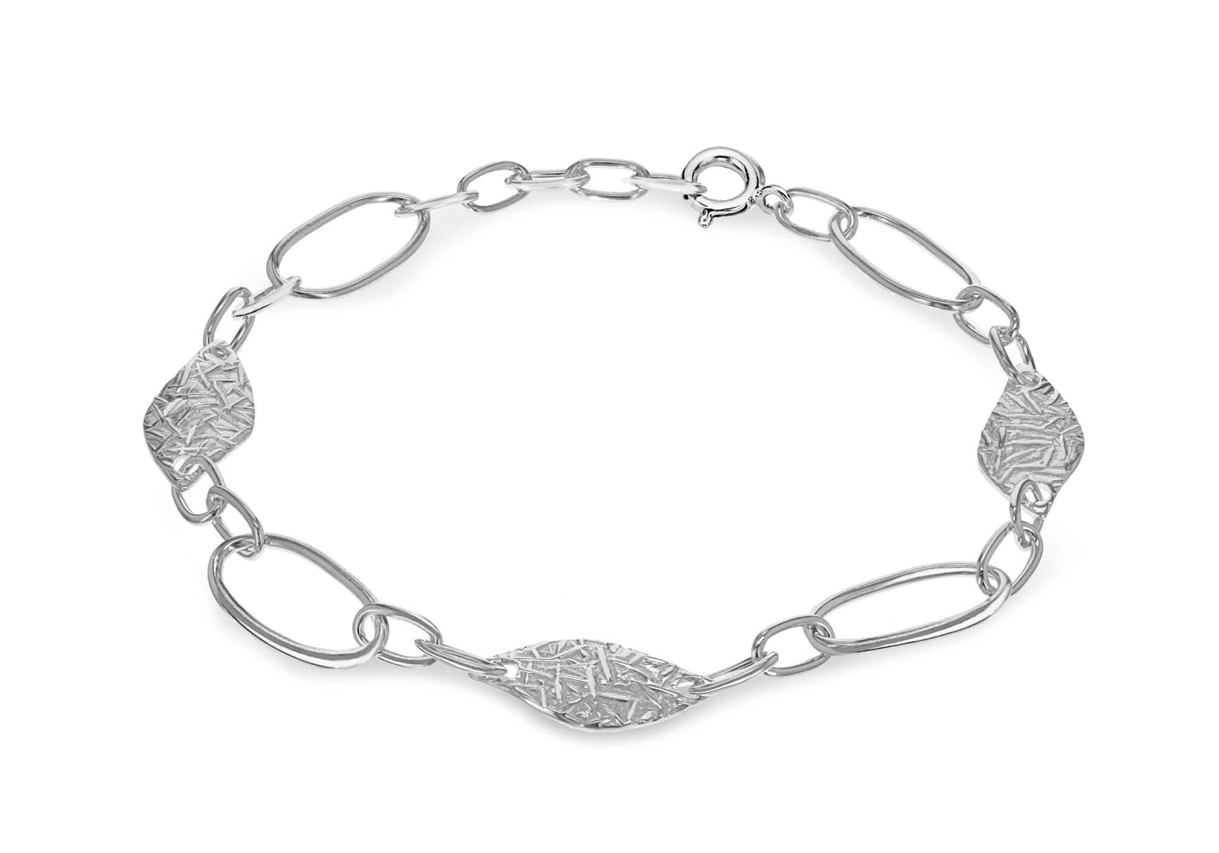 Sterling Silver Hammered Oval Link Bracelet 19m/7.5"9