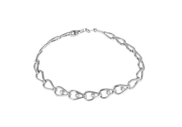 Sterling Silver Rhodium Plated 0.05t Diamond Loop Link Bracelet 19m/7.5"9
