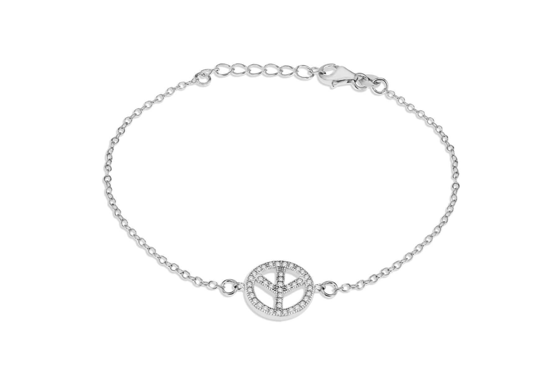 Sterling Silver Rhodium Plated Zirconia Peace Bracelet