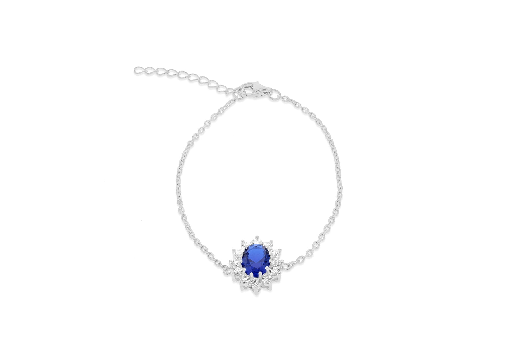 Sterling Silver Mystic Oval & White Zirconia Flower Bracelet