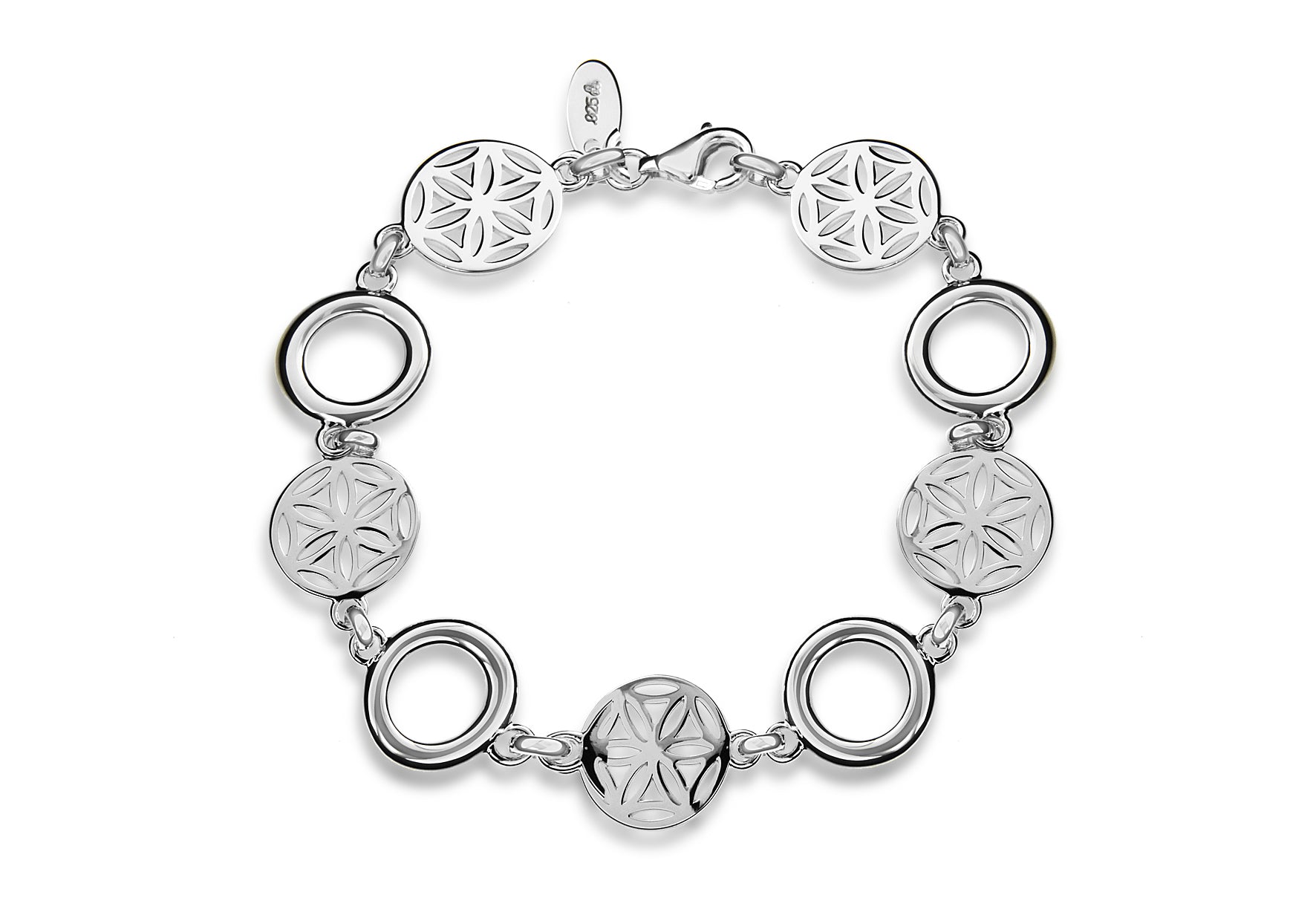 Sterling Silver CutoCut Flower Disc and Rings Bracelet 19m/7.5"9