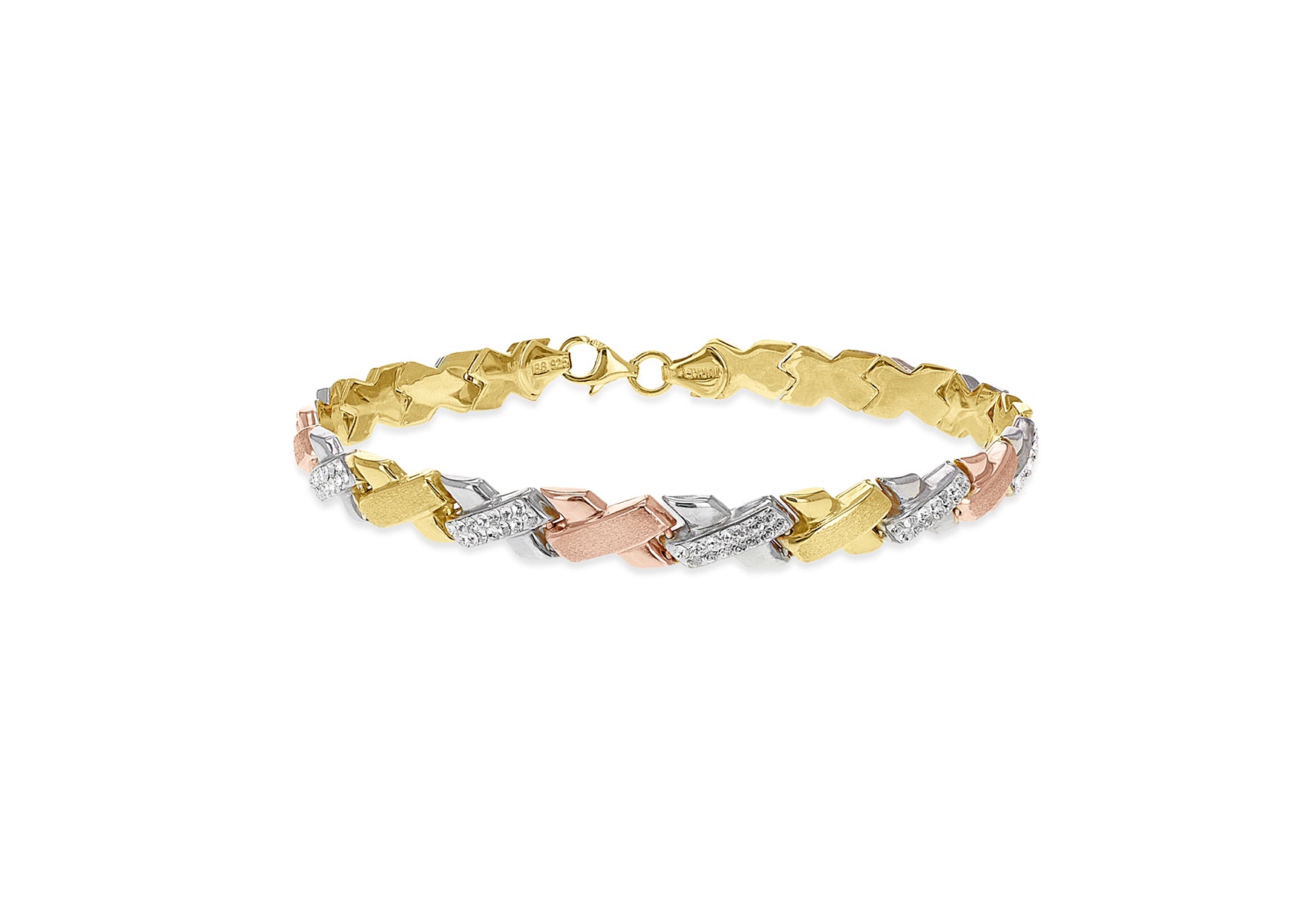 Gold Plated Three Tone Sterling Silver Crystal Kisses Bracelet