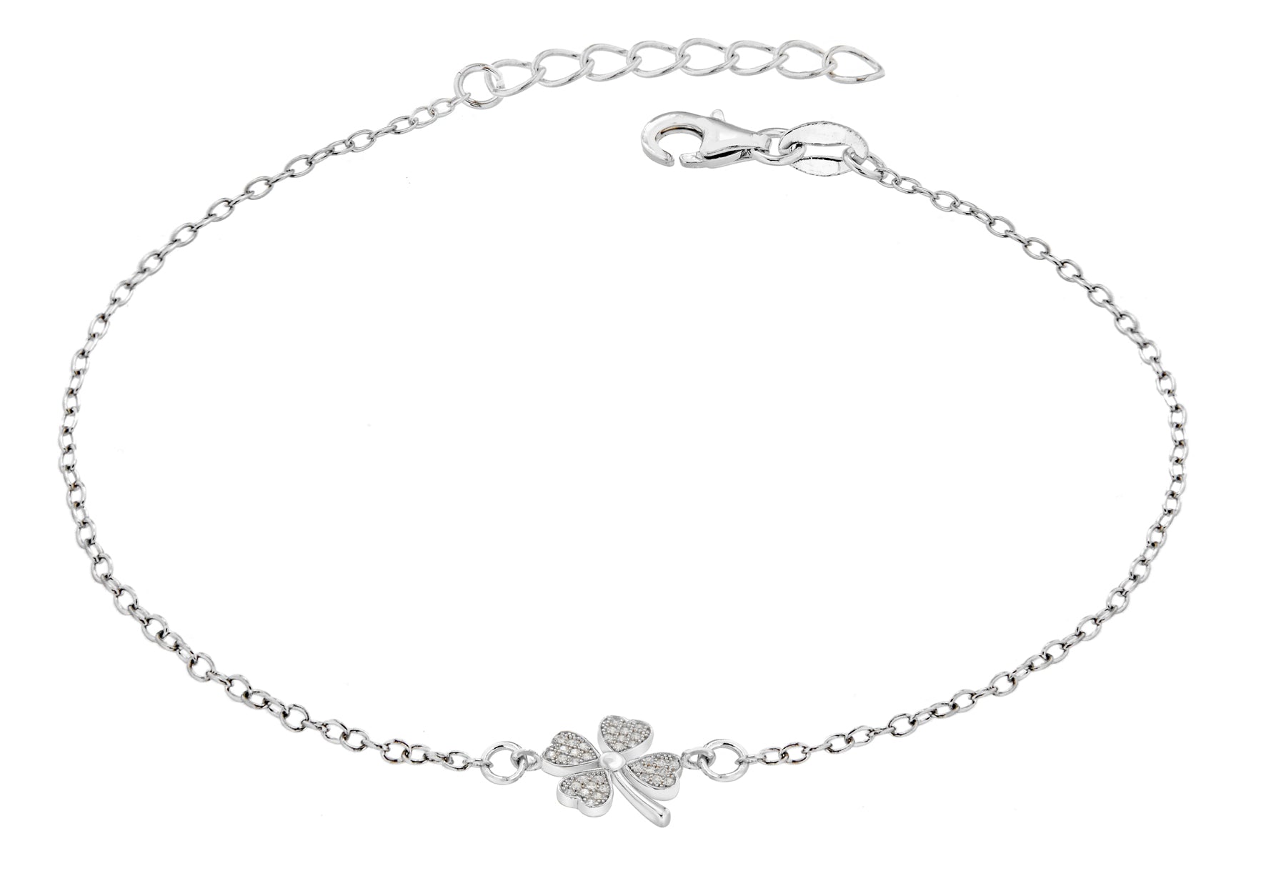 Sterling Silver Rhodium Plated Zirconia Clover Bracelet 19m/7.5"9