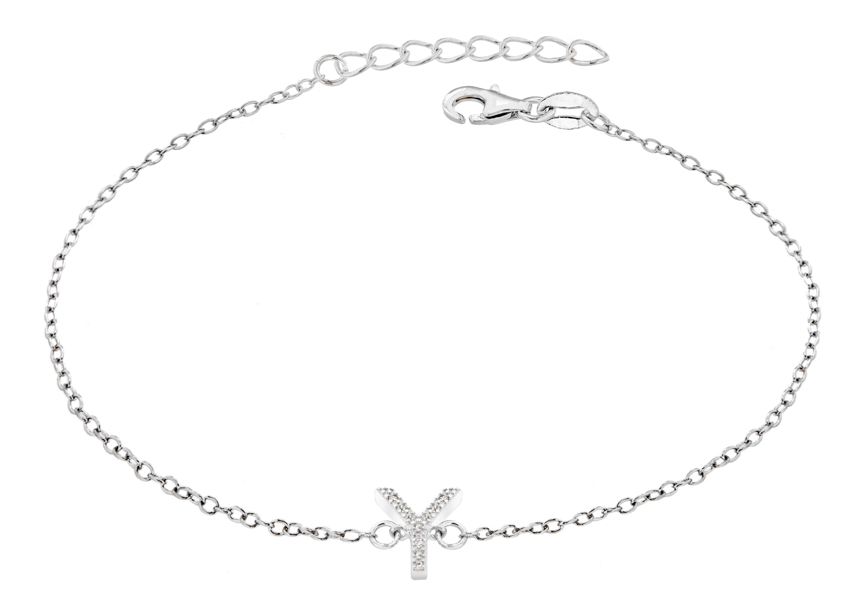 Sterling Silver Rhodium Plated Zirconia 'Y' Initial Bracelet 19m/7.5"9