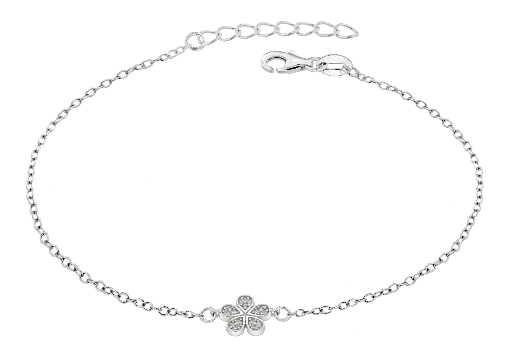 Sterling Silver Rhodium Plated Zirconia Daisy Bracelet 19m/7.5"9
