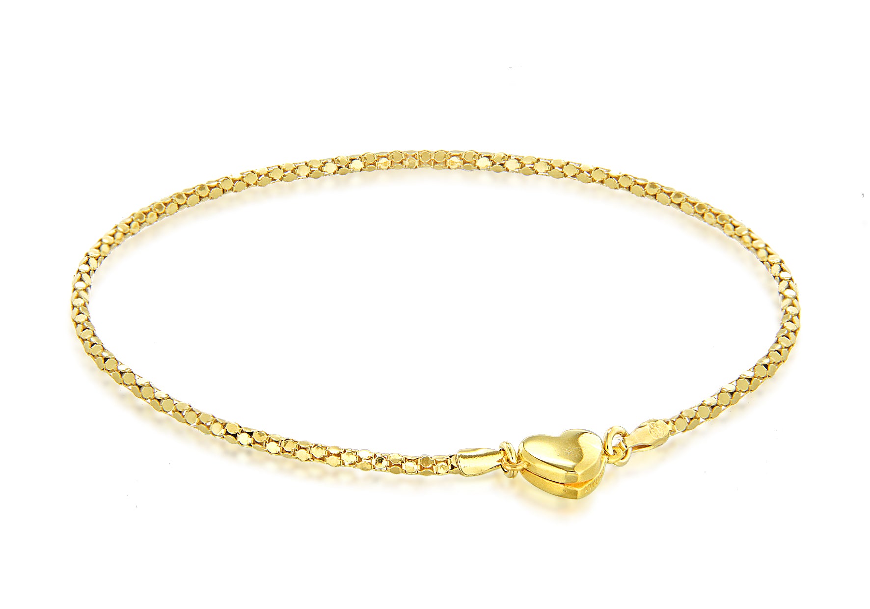 Sterling Silver Yellow Gold Tone Magnetic Heart Poporn Chain Bracelet 19m/7.5"9