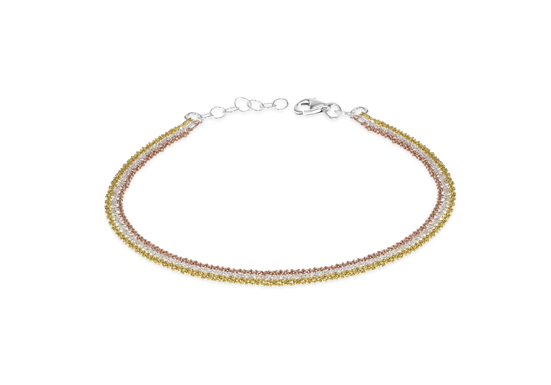 Sterling Silver 3-Tone Triple-Strand Adjustable Bracelet