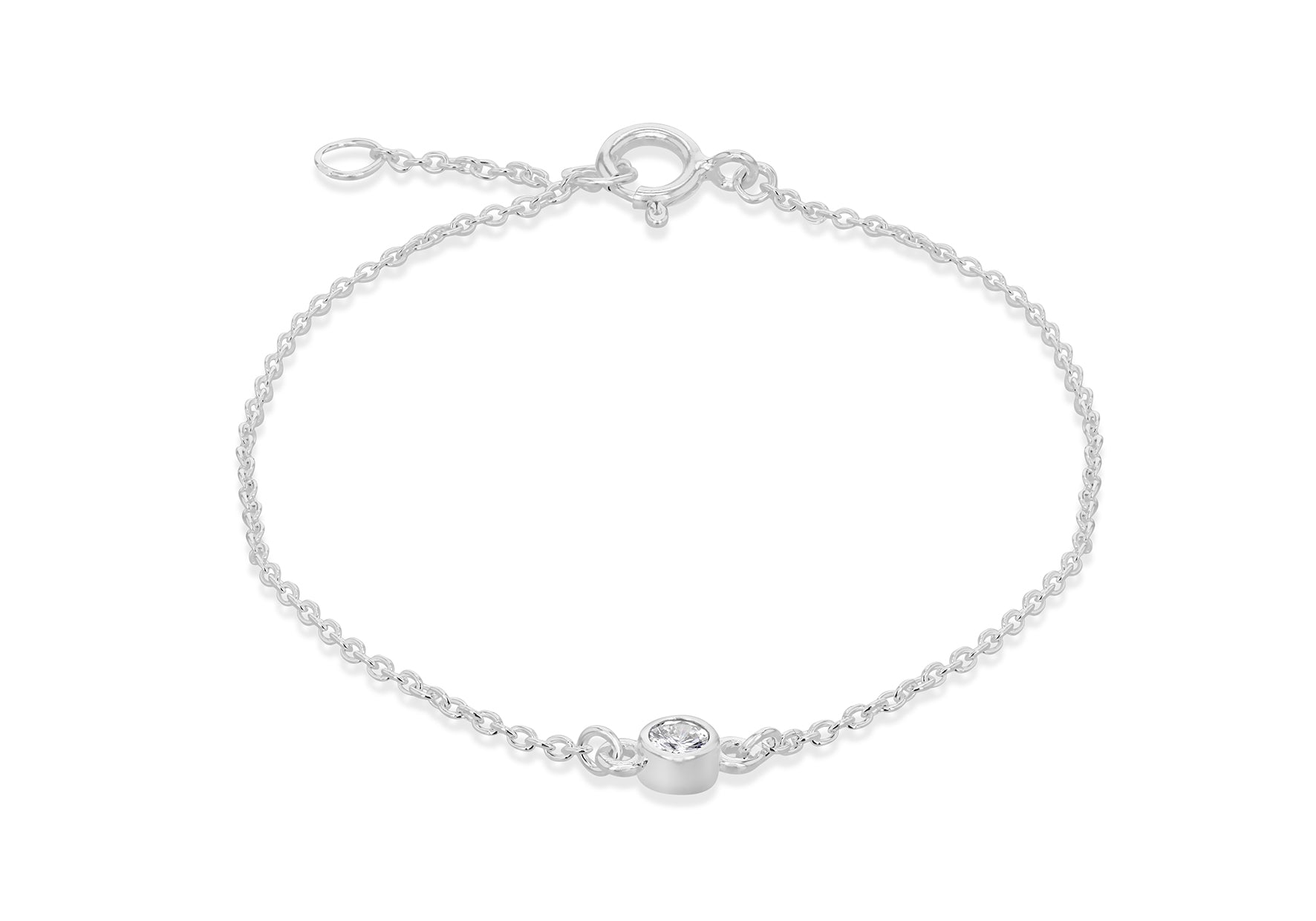 Sterling Silver White Zirconia  Set 'April' Birthstone Adjustable Bracelet