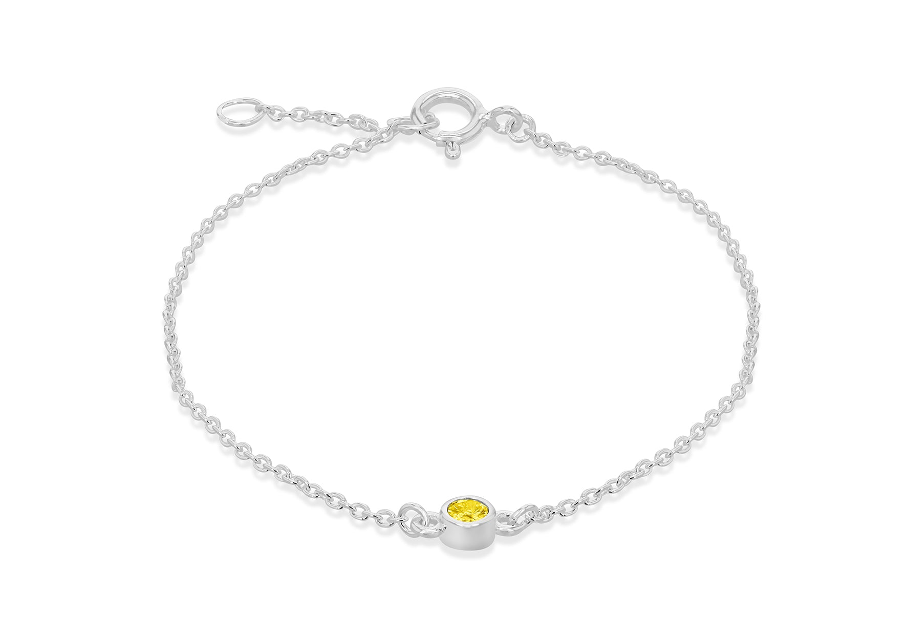 Sterling Silver Yellow 3mm Zirconia November Birthstone Adjustable Bracelet