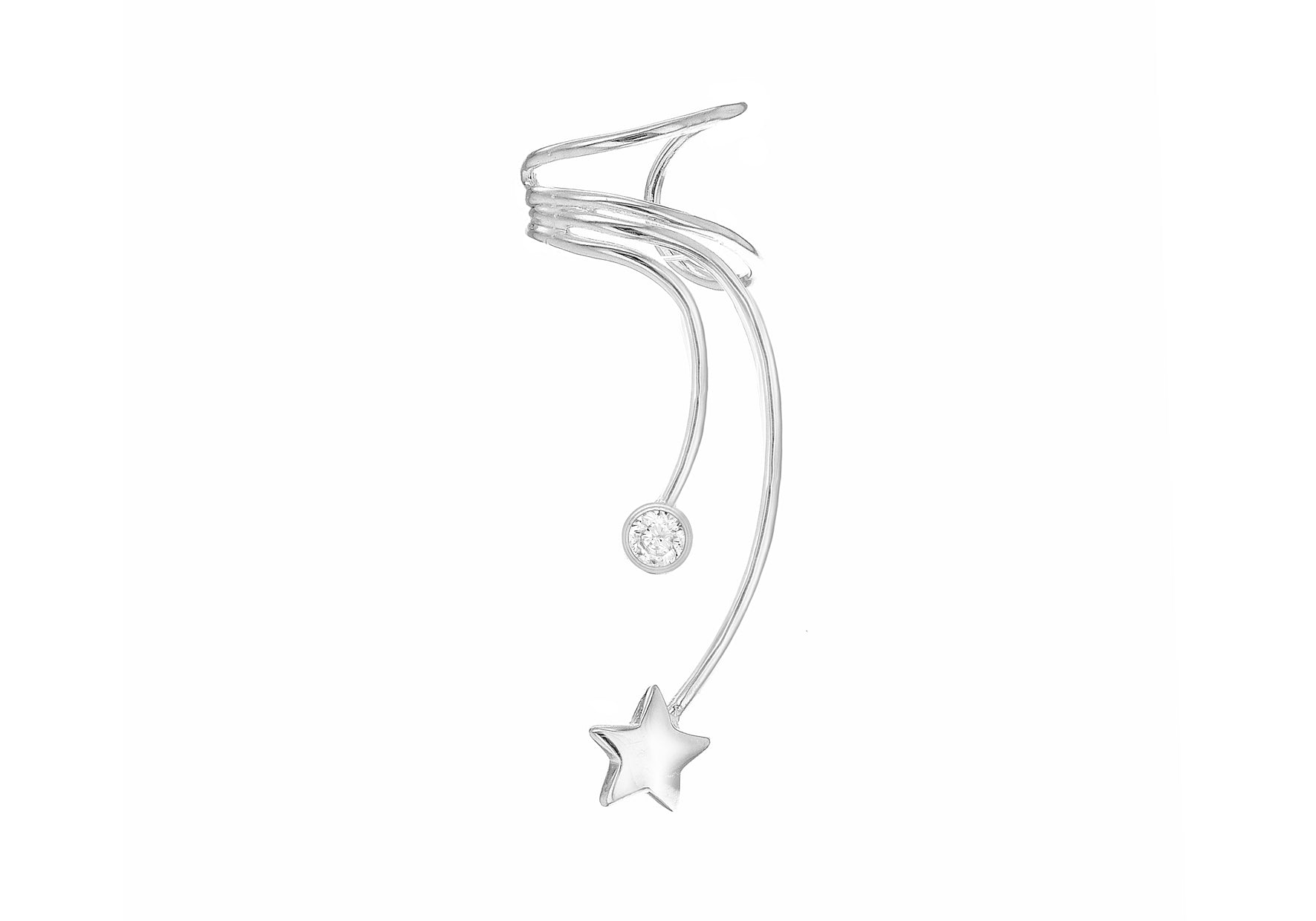 Sterling Silver Star and Zirconia Ear Cuff