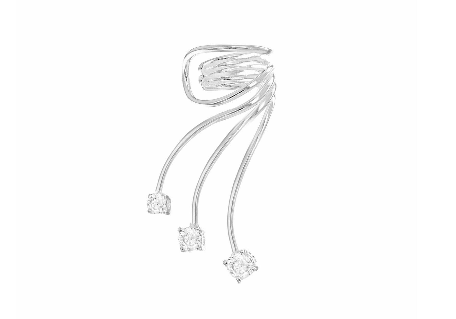 Sterling Silver Wire Triple Zirconia Ear Cuff