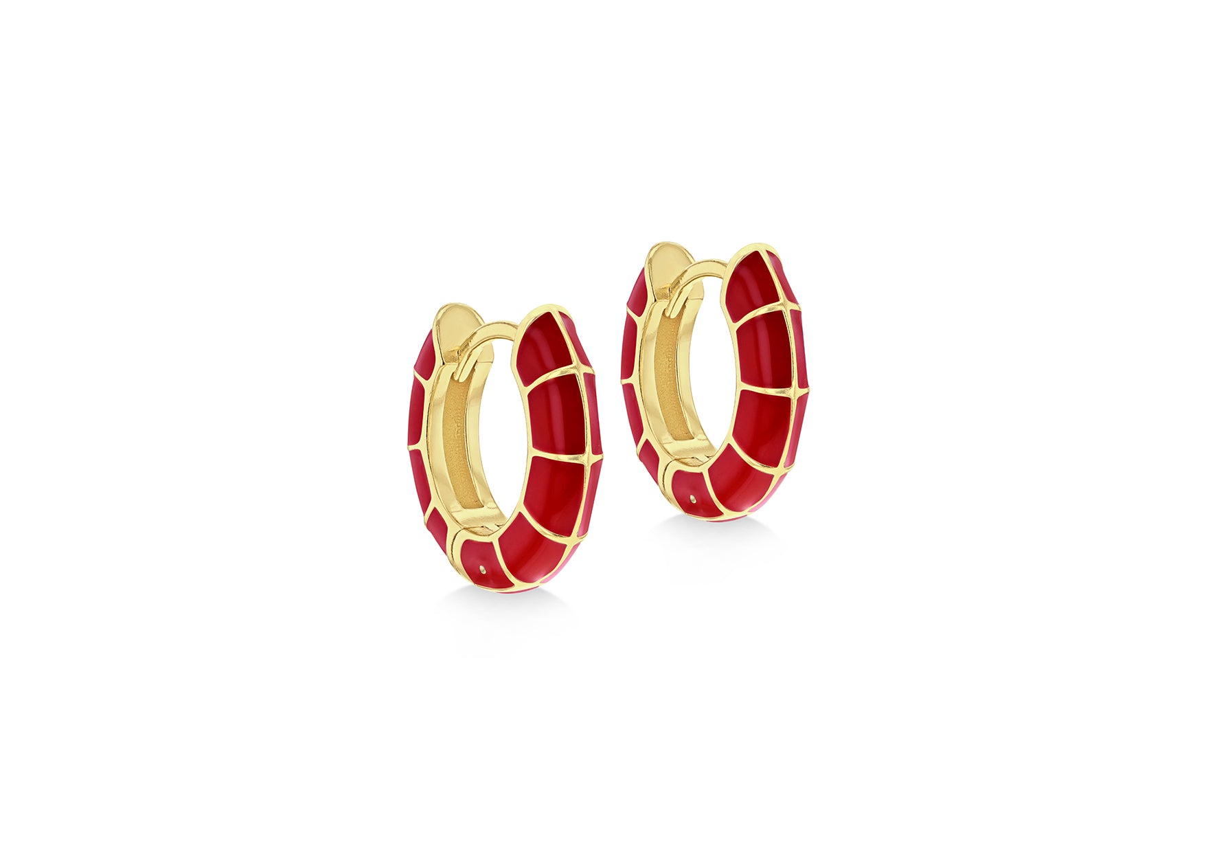 Yellow Gold Plated Sterling Silver Square Enamel Puff Earrings