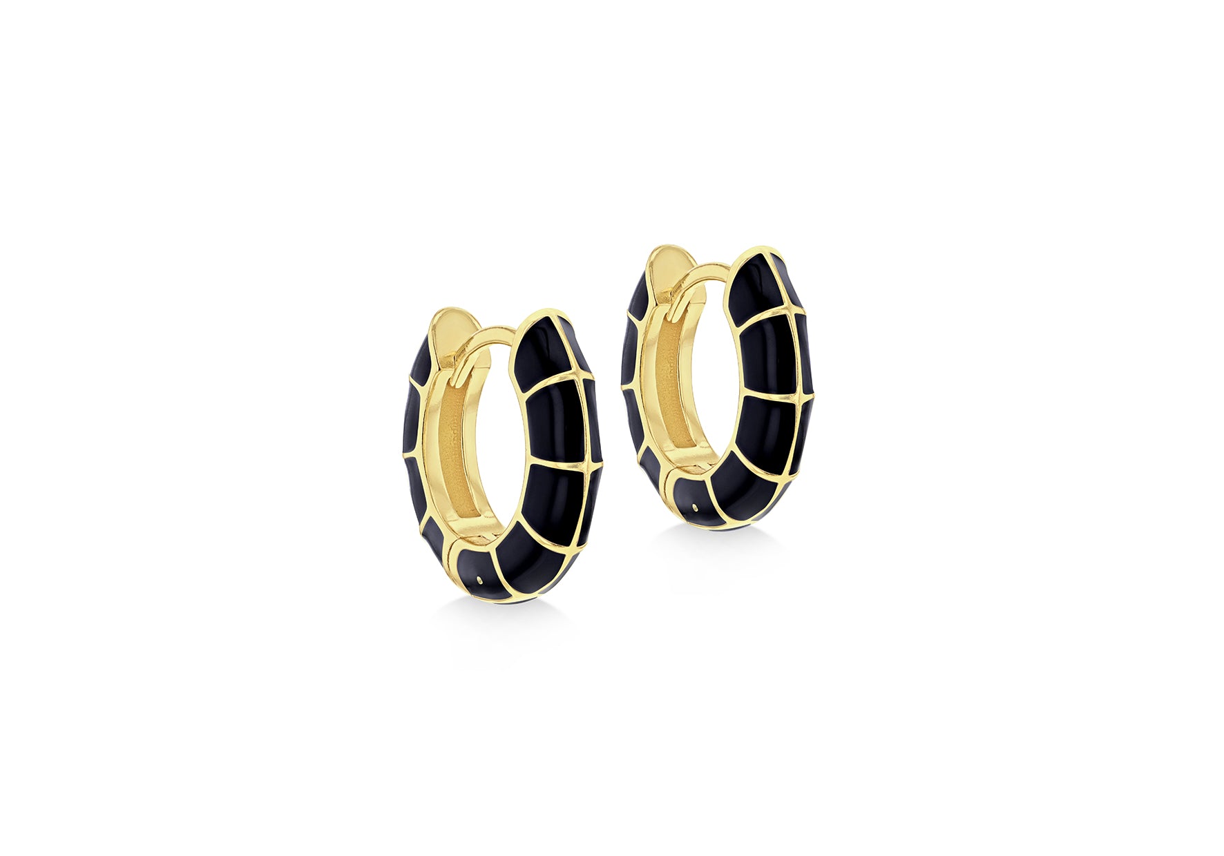 Yellow Gold Plated Sterling Silver Square Enamel Puff Earrings