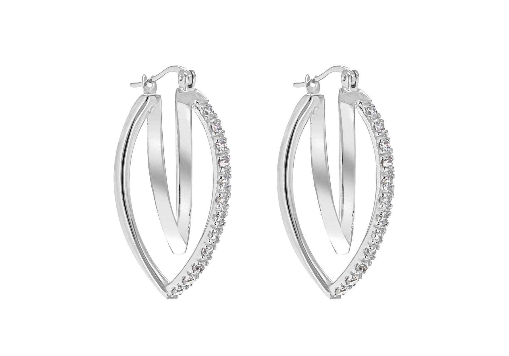 Sterling Silver Zirconia Triple Triangular Hoop Creole Earrings