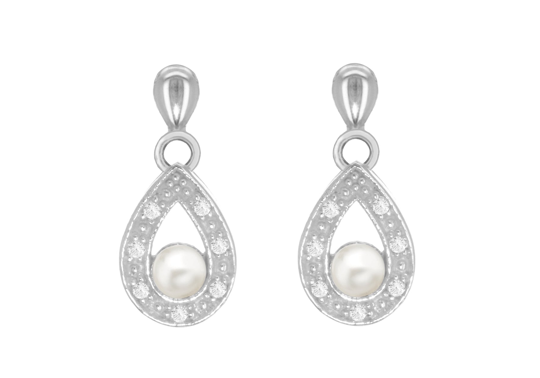 Sterling Silver Zirconia and Pearl Drop Earrings